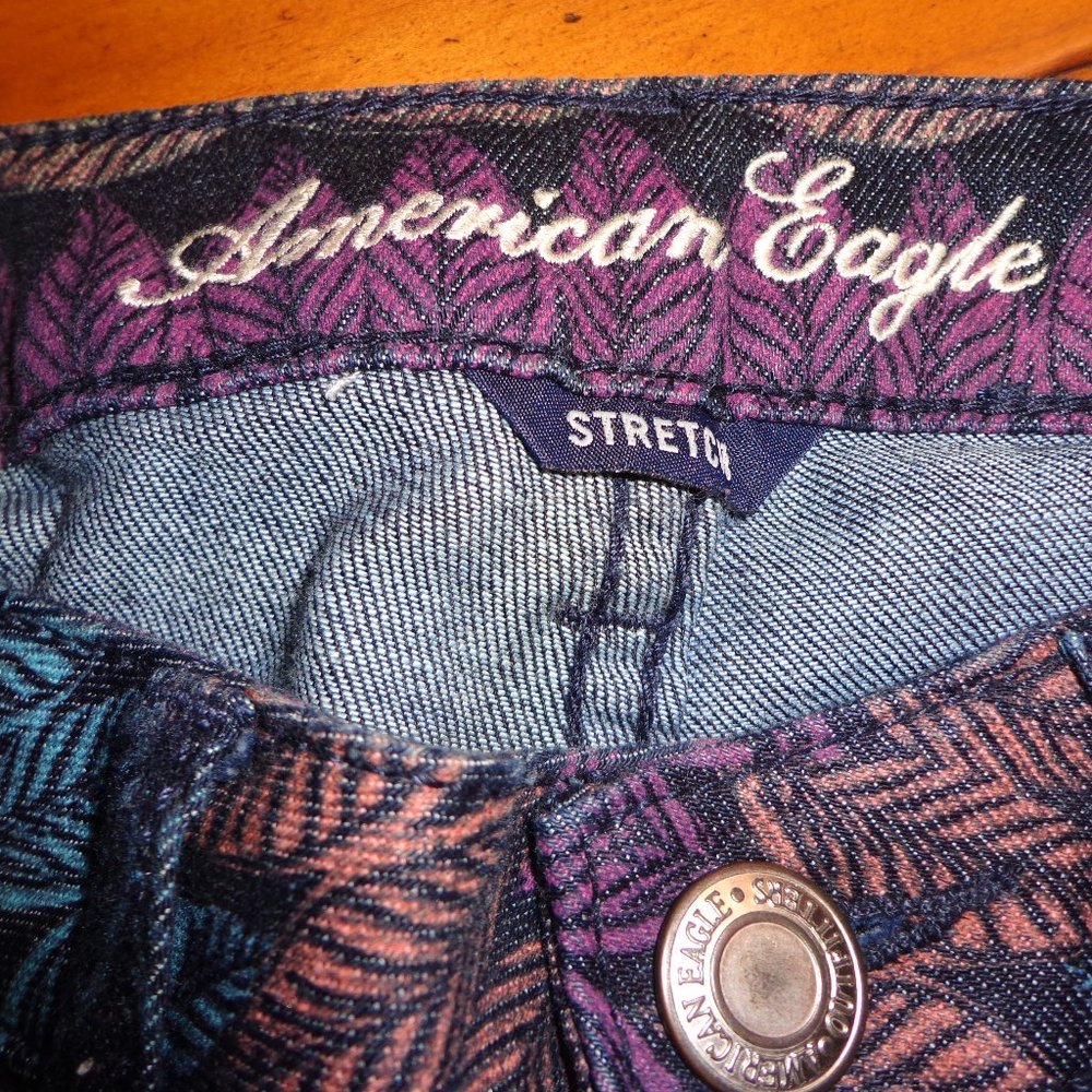 American Eagle Outfitters Stretch Jeggings 4 Leaf/Feather Multicolored Zip Leg - Picture 10 of 16